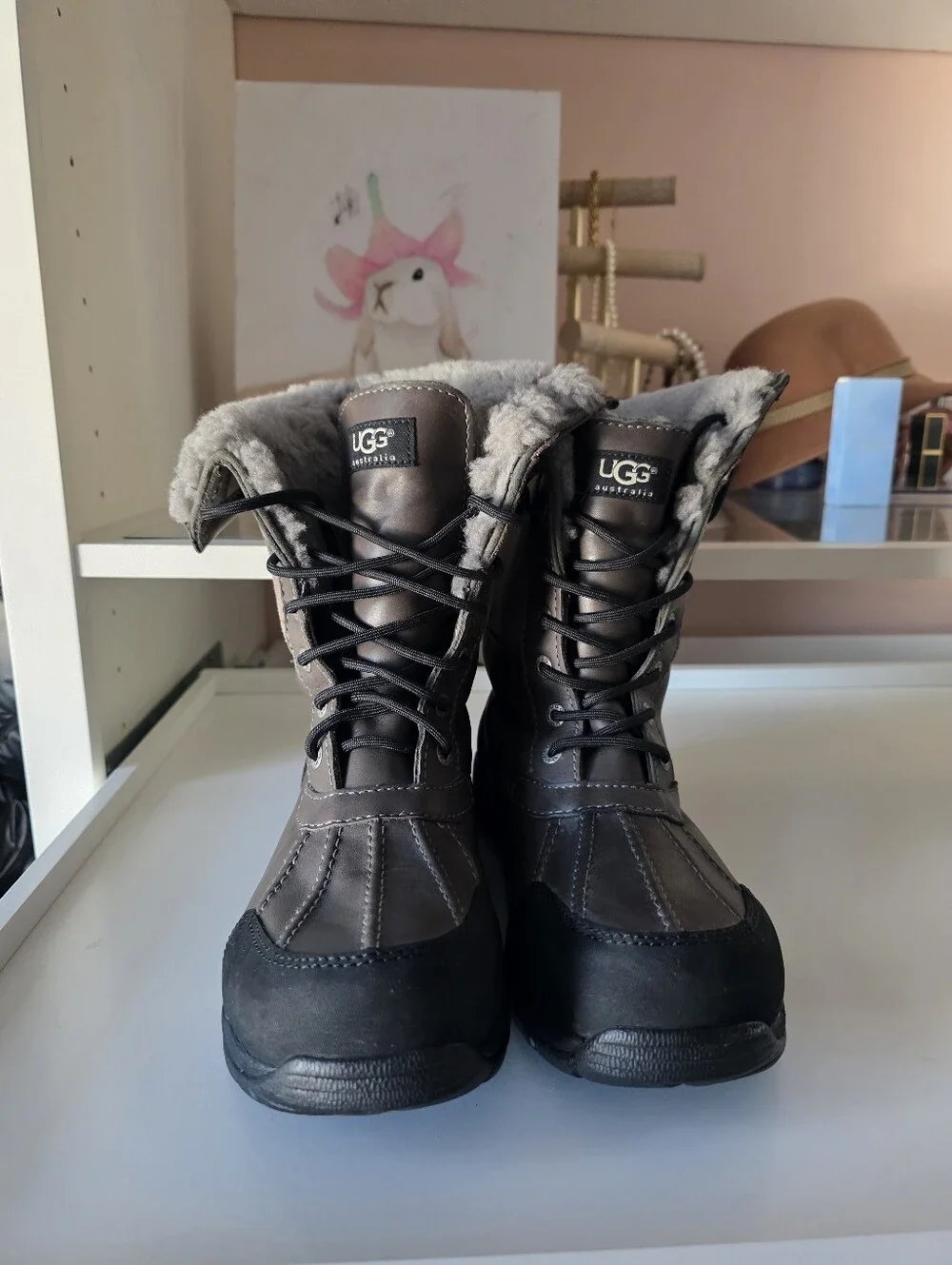 UGG Sheepskin-Lined Winter Boots in Dark Brown and Black